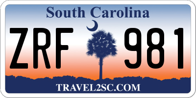 SC license plate ZRF981