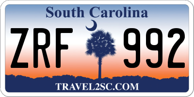 SC license plate ZRF992
