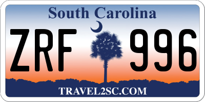 SC license plate ZRF996