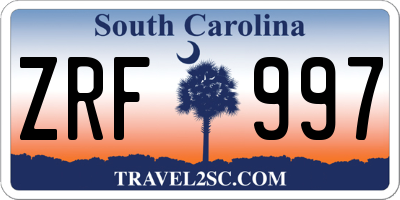 SC license plate ZRF997