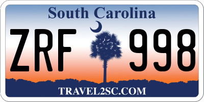 SC license plate ZRF998