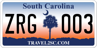 SC license plate ZRG003