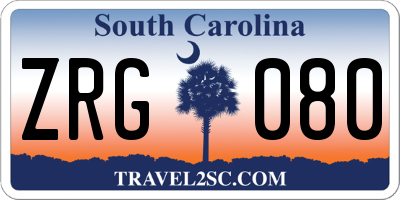 SC license plate ZRG080