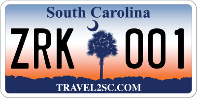 SC license plate ZRK001