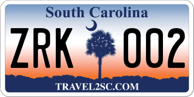 SC license plate ZRK002
