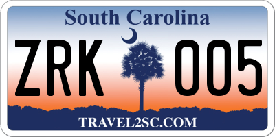 SC license plate ZRK005