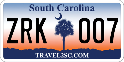 SC license plate ZRK007