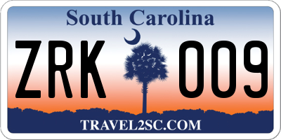 SC license plate ZRK009