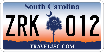 SC license plate ZRK012