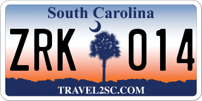 SC license plate ZRK014