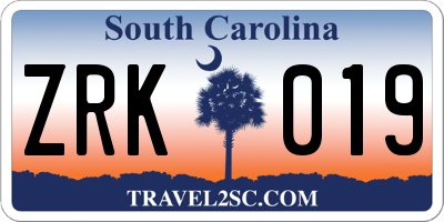 SC license plate ZRK019
