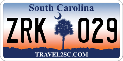 SC license plate ZRK029