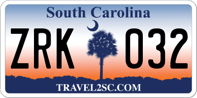 SC license plate ZRK032
