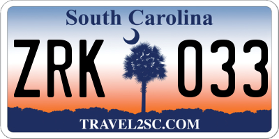 SC license plate ZRK033