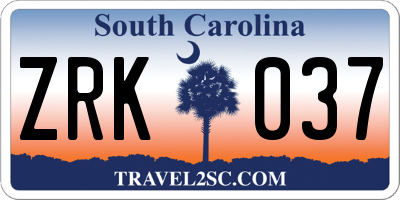 SC license plate ZRK037