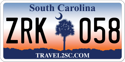 SC license plate ZRK058