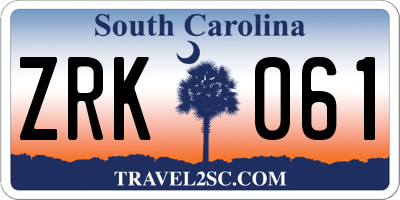 SC license plate ZRK061