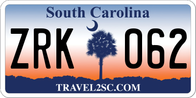 SC license plate ZRK062