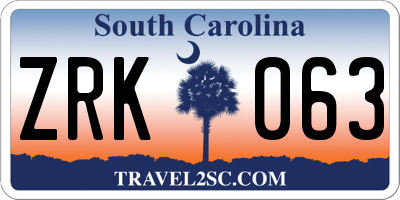 SC license plate ZRK063
