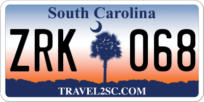 SC license plate ZRK068