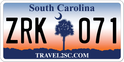 SC license plate ZRK071