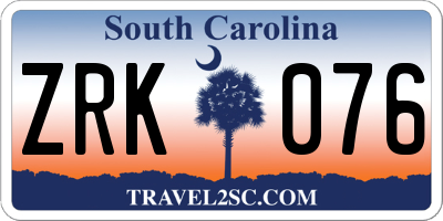 SC license plate ZRK076