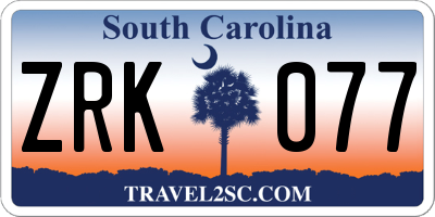 SC license plate ZRK077
