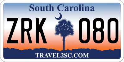 SC license plate ZRK080