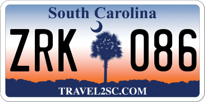 SC license plate ZRK086