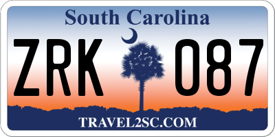 SC license plate ZRK087