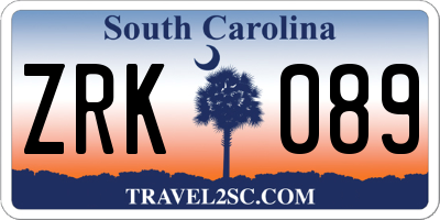 SC license plate ZRK089