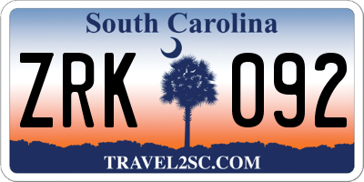 SC license plate ZRK092