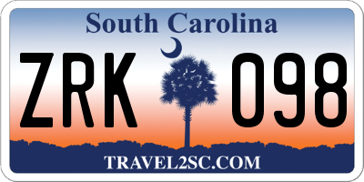SC license plate ZRK098