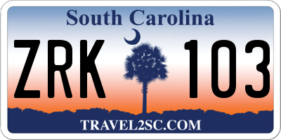 SC license plate ZRK103