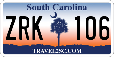 SC license plate ZRK106