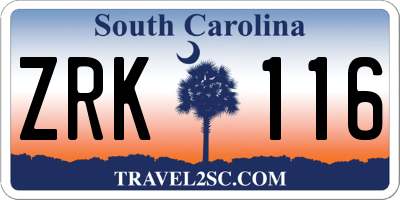 SC license plate ZRK116