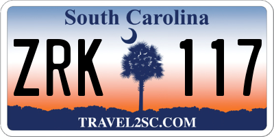 SC license plate ZRK117