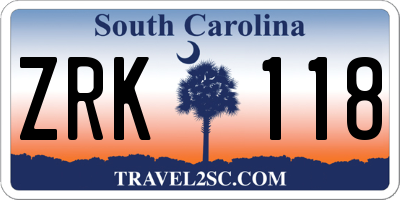 SC license plate ZRK118