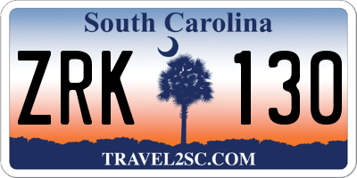 SC license plate ZRK130