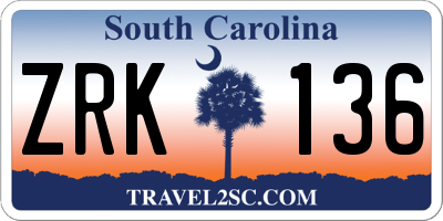 SC license plate ZRK136