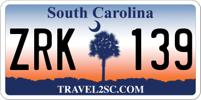 SC license plate ZRK139