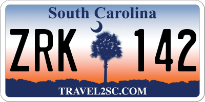 SC license plate ZRK142