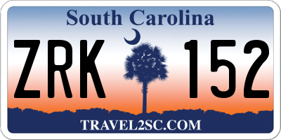 SC license plate ZRK152