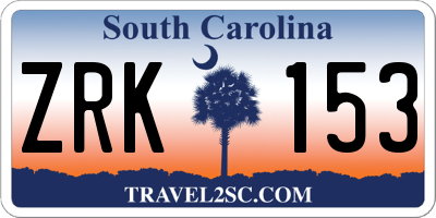 SC license plate ZRK153