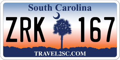 SC license plate ZRK167