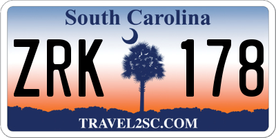 SC license plate ZRK178