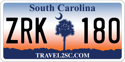 SC license plate ZRK180