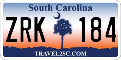 SC license plate ZRK184