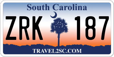 SC license plate ZRK187