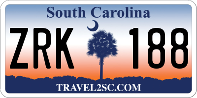 SC license plate ZRK188